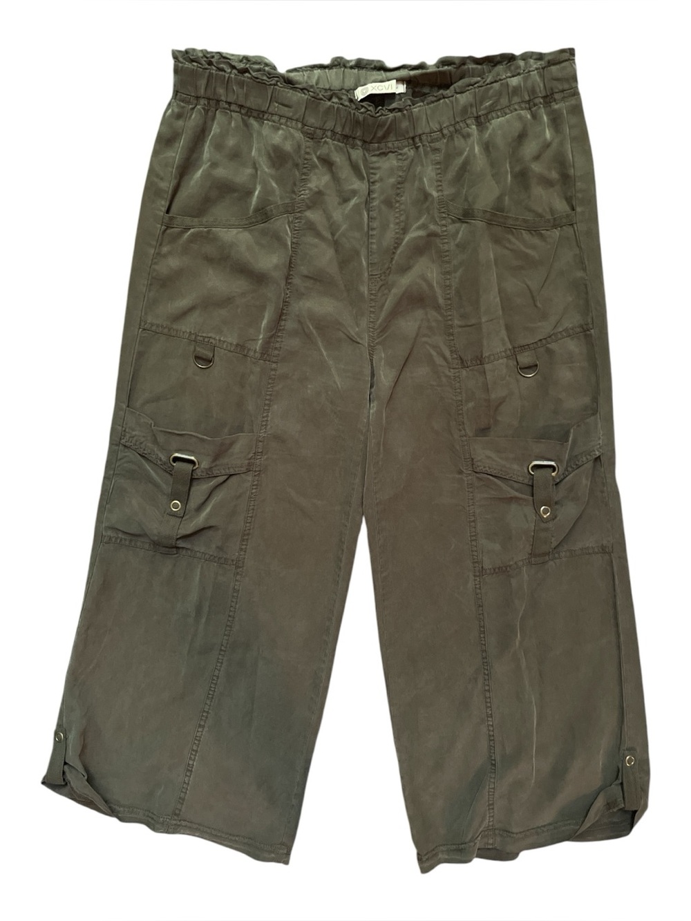 XCVI Wide Leg Cropped Cargo Gaucho Pants Olive Green Size Large